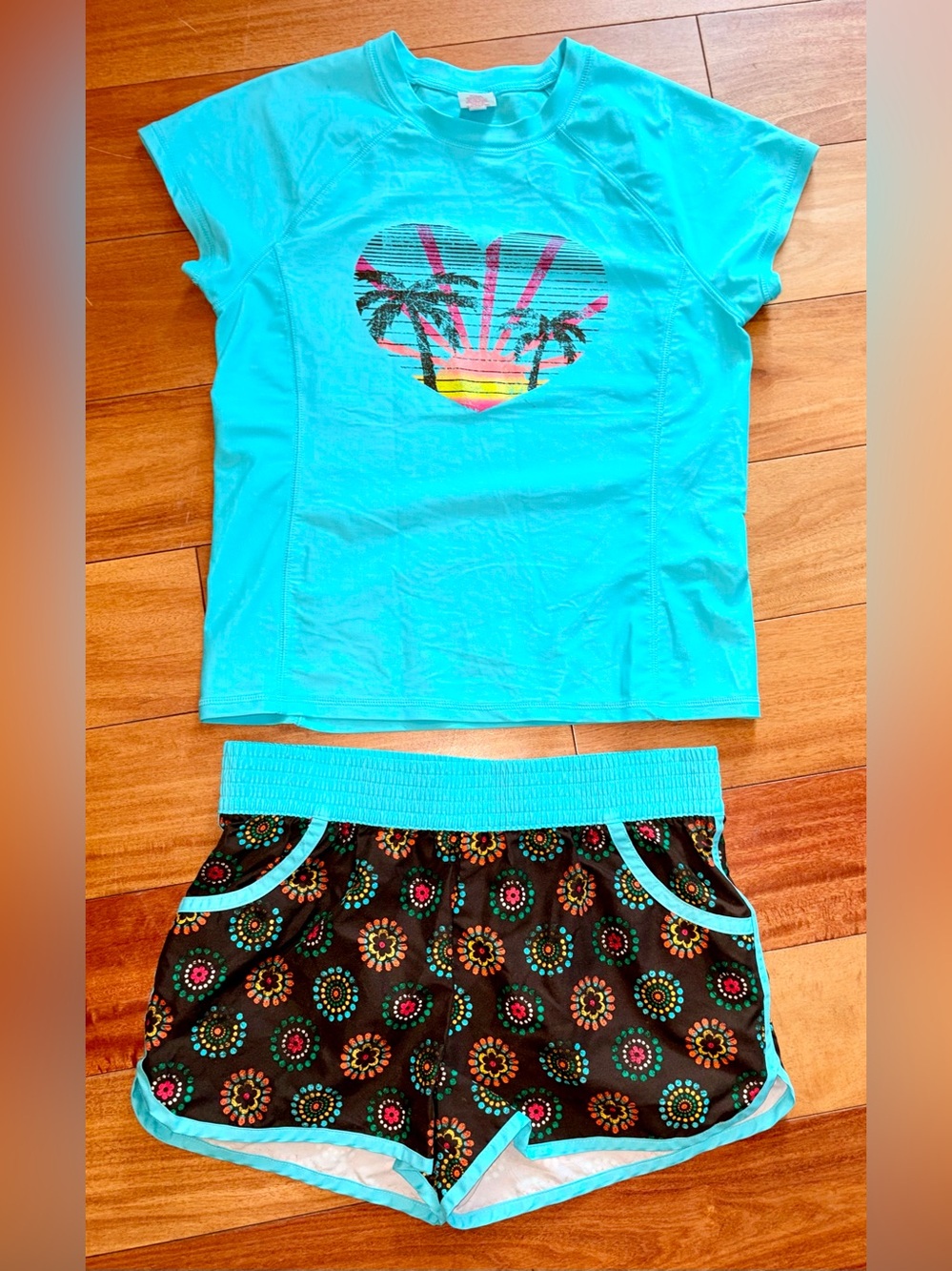 Xhilaration Girls Youth XL (14/16) Rash Guard Top & Athletic Shorts Set - 2pc